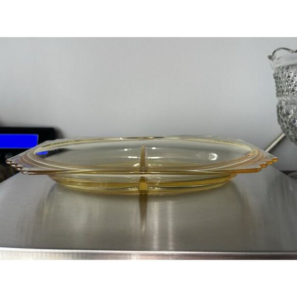 Fostoria Mayfair Relish Dish 2 Part 9” Long Yellow Topaz Vintage Candy Trinket - Picture 14 of 15